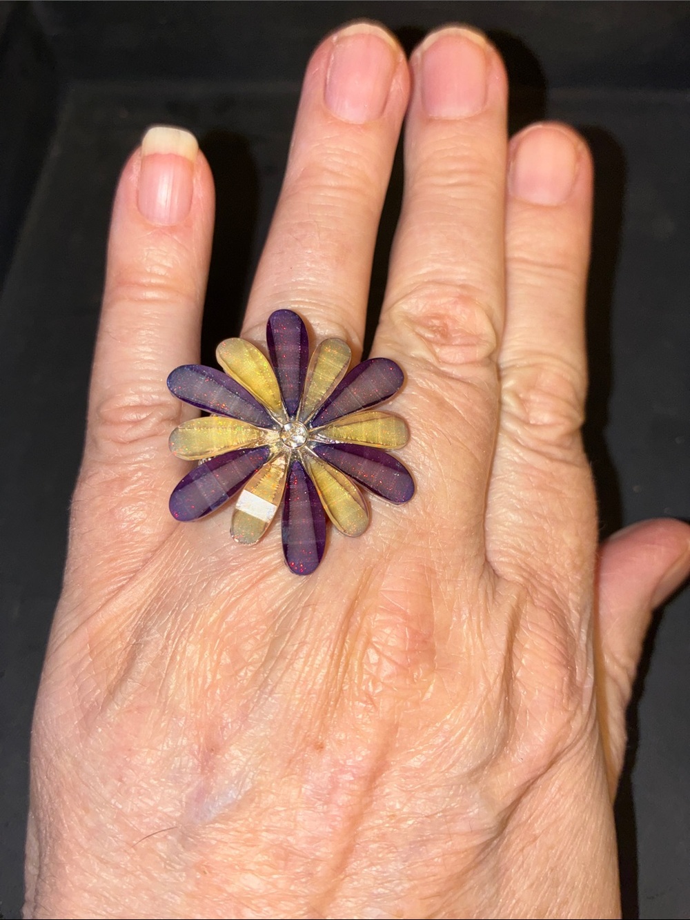 Floral Statement Ring in Purple and Yellow